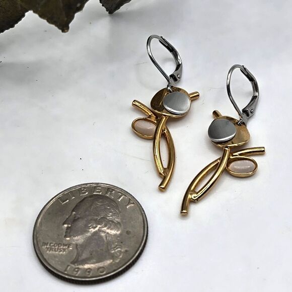 "5/$25" Abstract 2 Tone Silver/Gold Industrial Modernist Dangle Earrings - Picture 2 of 5